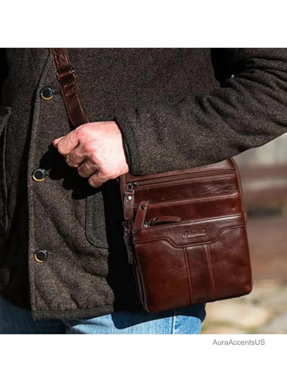 Genuine Leather Messenger Bag for Men, Small Crossbody Sling Shoulder Bag